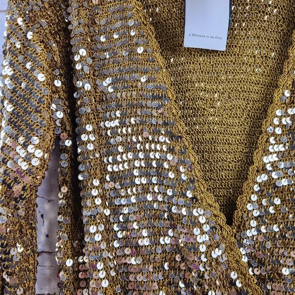 Retrofete Lucia Sequin Crochet Dress in Ginger Deep V Neck Size XS/S NWT